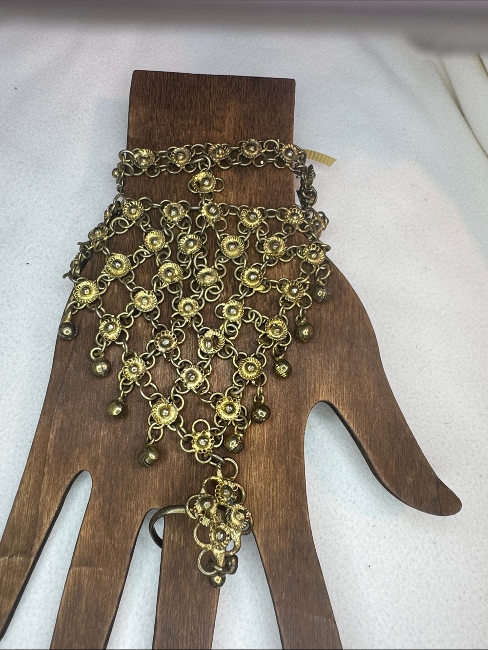Antique Gold Floral Mesh Hand Chain Bracelet